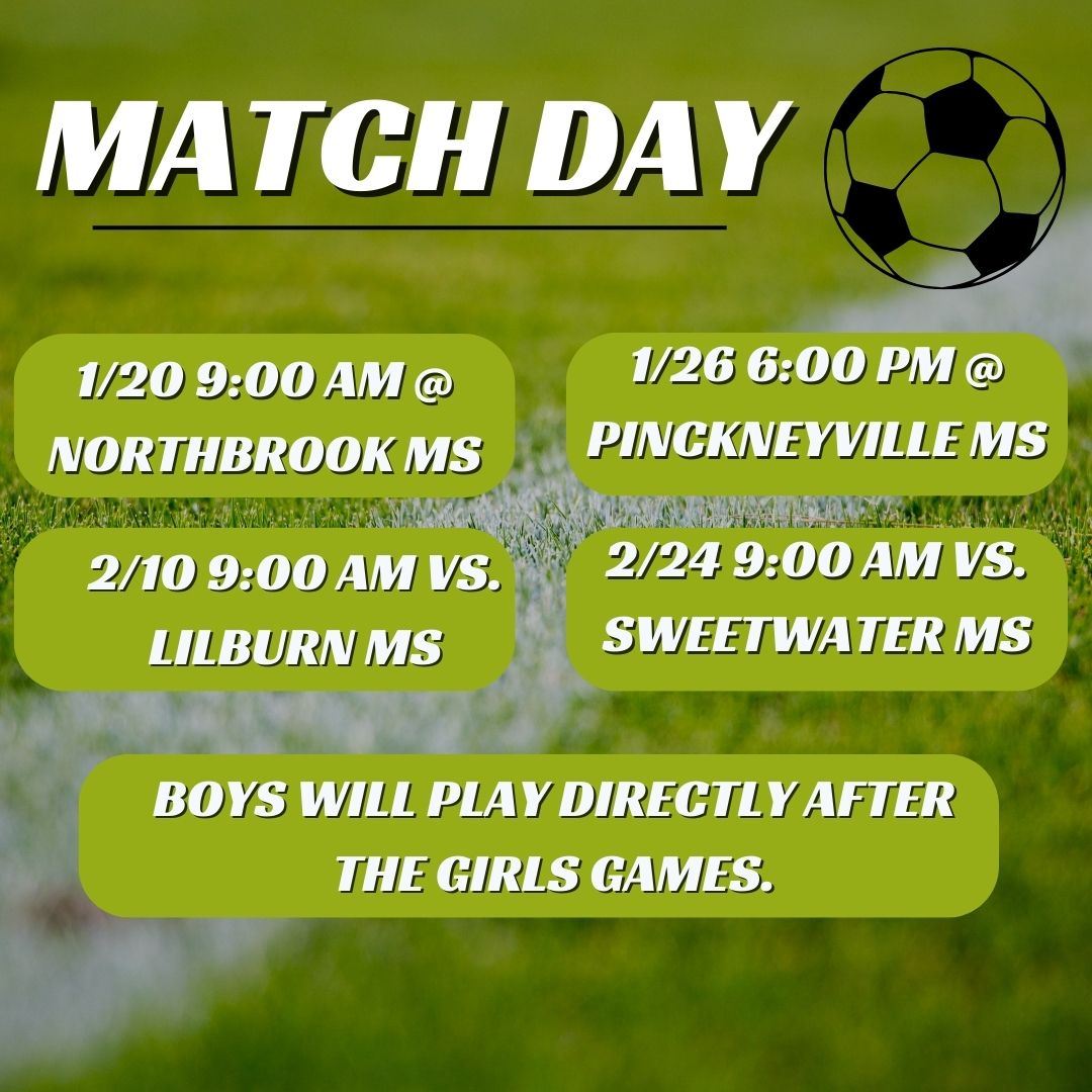 January 20, 9 am, Northbrook Middle; January 26, 6 pm, Pinckneyville Middle; February 10, 9 am, Home vs Lilburn